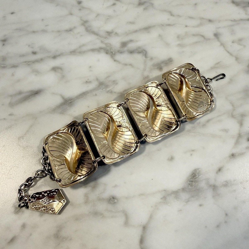 Vintage West Germany Eloxal Modernist Panel Bracelet Aluminum Pink Enamel - Picture 6 of 8